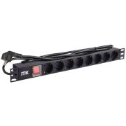 Блок розеток 8 мест PDU (немец. станд.) DIN49440 PH12-8D1 с LED выкл. алюм. профиль1U шнур 2м ITK PH12-8D1