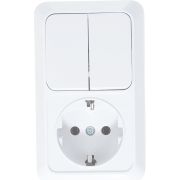 Блок ОП Олимп 2-кл. вык.+ роз. с заземл. верт. бел. UNIVersal О0040