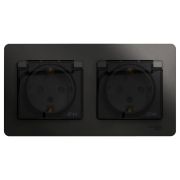 Розетка 2-м СП 2мод. Glossa 16А IP44 с заземл. защ. шторки в сборе антрацит SE GSL000747