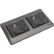 Розетка 2-м СП 2мод. Glossa 16А IP44 с заземл. защ. шторки в сборе графит SE GSL001347