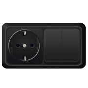 Блок ОП Олимп 2-кл. выкл. 10А + роз. с заземл. 16А 220В горизонт. черн. Universal 7946810