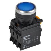 Кнопка d22мм 1НО+1НЗ MASTER с подсветкой и фиксацией син. IEK MI-BT60-11TD-3-11-K07