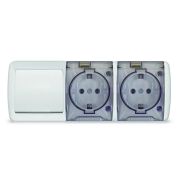 Блок ОП Клио 1-кл. выкл. 10А + розетка 2-м 16А 250В с заземл. с прозр. крышкой бел. Universal К2238